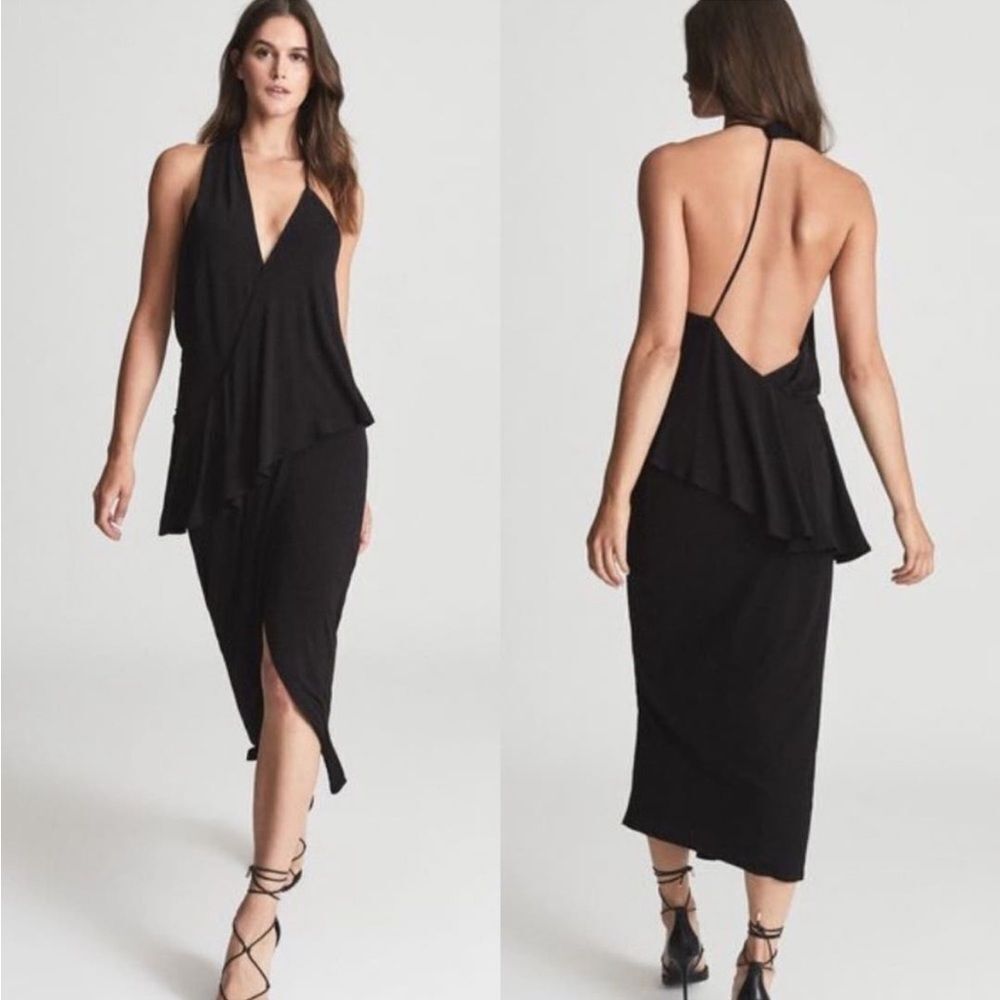 REISS Xena Halterneck Draped Maxi Dress